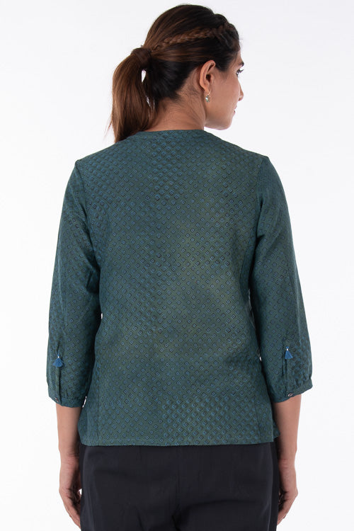 Dharan "Eva Top" Turquoise Block Printed Top