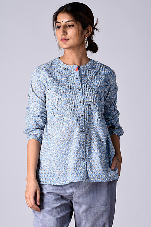 Dharan "Dili Top" Blue Block printed Shirt