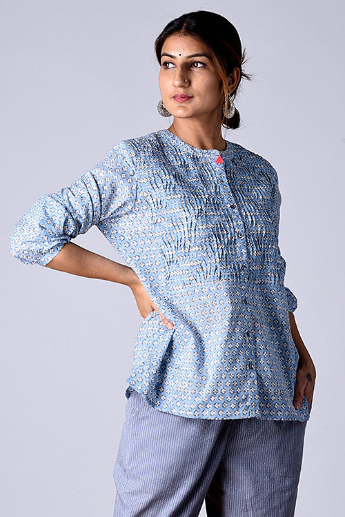 Dili Top Blue Block Printed Shirt For Women Online