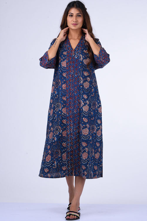Dharan Kaafsa Indigo Block Printed Kurta For Women Online