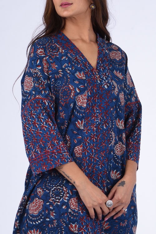 Dharan Kaafsa Indigo Block Printed Kurta For Women Online