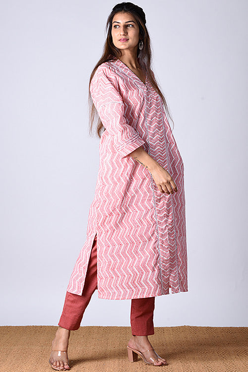 Dharan Kaafsa Coral Block Printed Kurta For Women Online