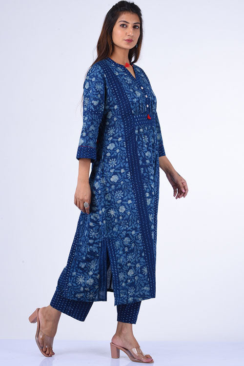 Dharan Yokma Indigo Pure Cotton Block Printed Dress For Women Online