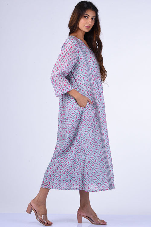 Dharan " Upavan Dress" Blue Block Printed Dress