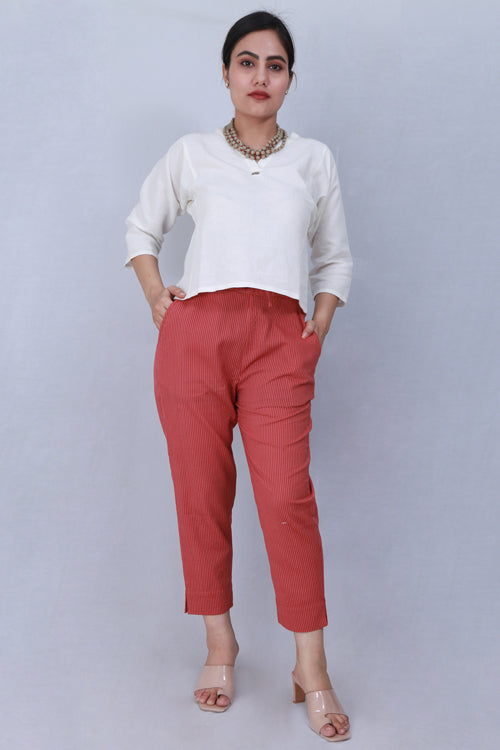 Dharan 'Coral Narrow Pant' Coral Woven Pants