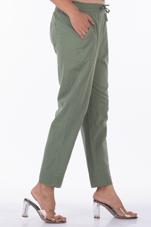 Dharan "Kantha Narrow Pants" Rusty Green Woven Pants