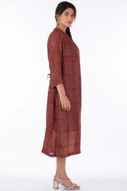 Dharan Ruby Red Cotton Block Printed Slip Dress For Women Online