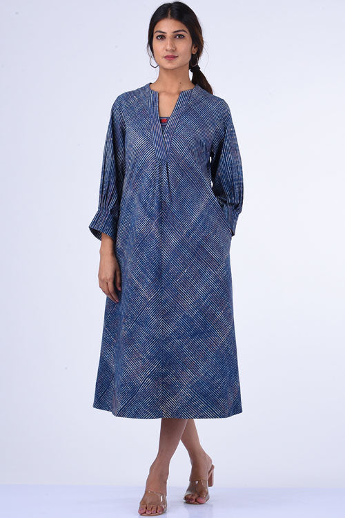 Dharan Suki Indigo Block Printed Dress For Women Online