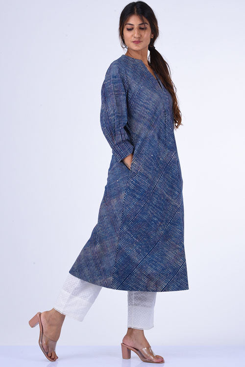 Dharan Suki Indigo Block Printed Dress For Women Online