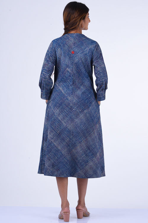 Dharan "Suki Dress" Indigo Block Printed Dress
