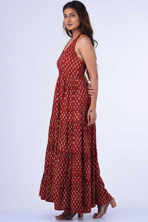 Dharan "Sara Dress" Red Block Printed Dress