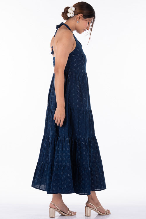 Dharan "Sara Dress" Indigo Block Printed Dress