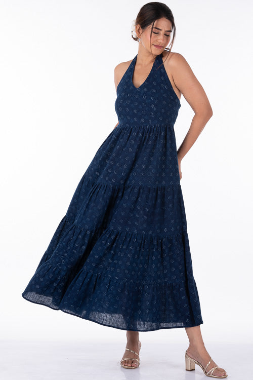 Dharan Sara Indigo Block Printed Dress For Women Online