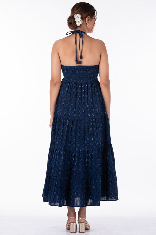 Dharan "Sara Dress" Indigo Block Printed Dress