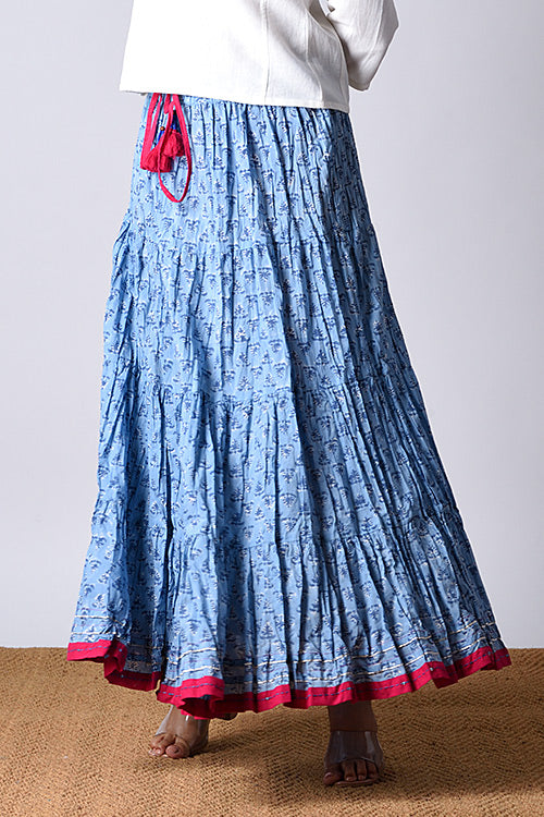 Dazzle Blue Block Printed Skirt For Women Online