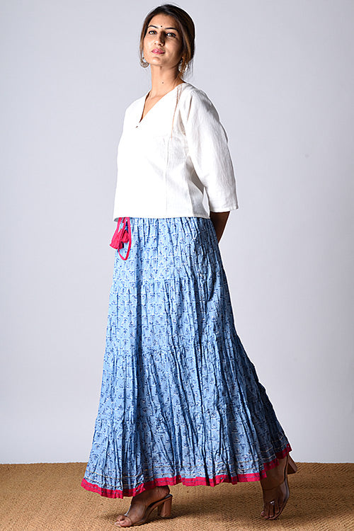 Dazzle Blue Block Printed Skirt For Women Online