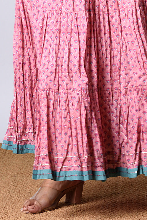 Buy Dharan Dazzle Pink Block Printed Skirt For Women Online