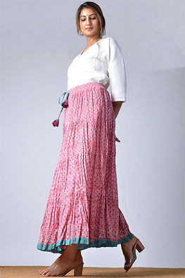 Dazzle Pink Block Printed Skirt For Women Online