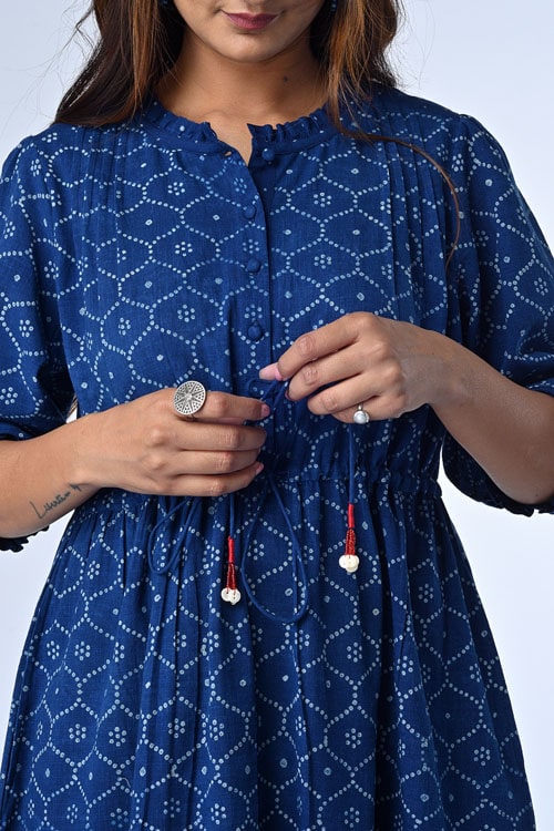 Dharan "Ojee Dress" Indigo Block Printed Dress