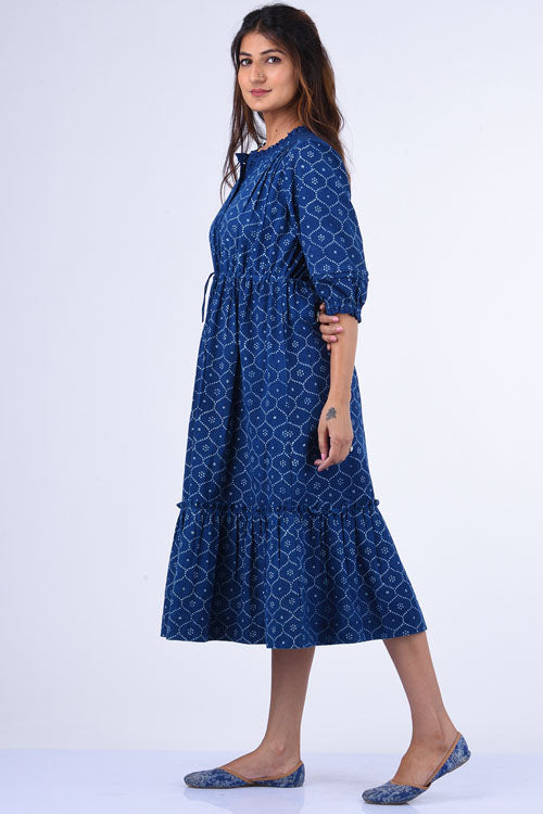 Dharan "Ojee Dress" Indigo Block Printed Dress