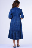 Dharan Ojee Indigo Block Printed Embroidery Dress For Women Online