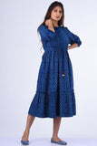 Dharan "Ojee Dress" Indigo Block Printed Dress