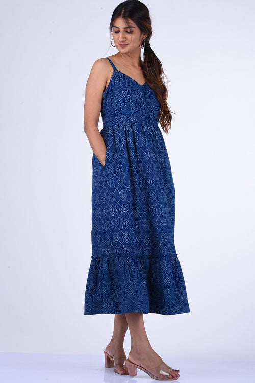 Dharan "Lazuli Dress" Indigo Block Printed Dress
