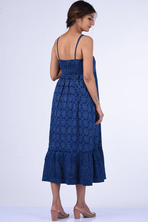 Dharan Lazuli Indigo Block Printed Dress For Women Online