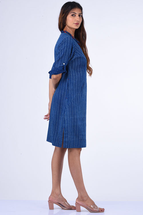 Dharan Patang Indigo Block Printed Shift Dress For Women Online