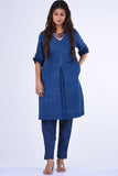 Dharan "Patang Shift Dress" Indigo Block Printed Dress