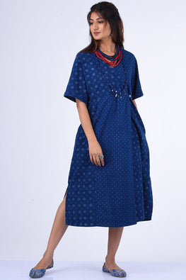 Dharan Jama Indigo Block Printed Dress For Women Online