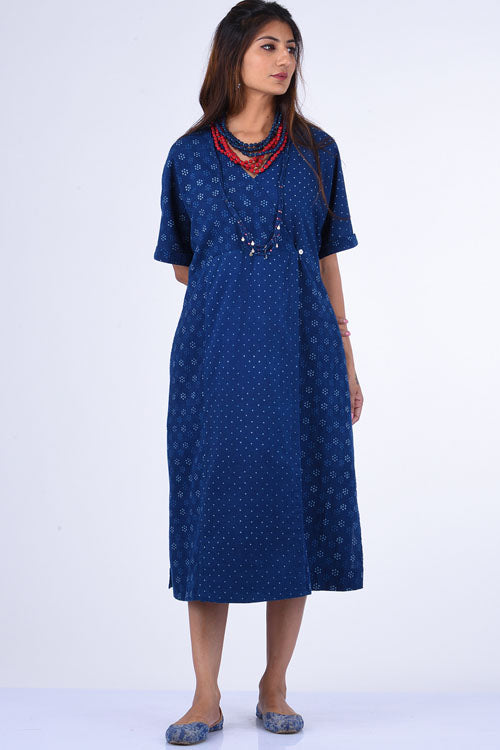 Dharan Jama Indigo Block Printed Dress For Women Online