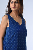 Dharan Ditsy Blue Pure Cotton Block Printed Dress For Women Online