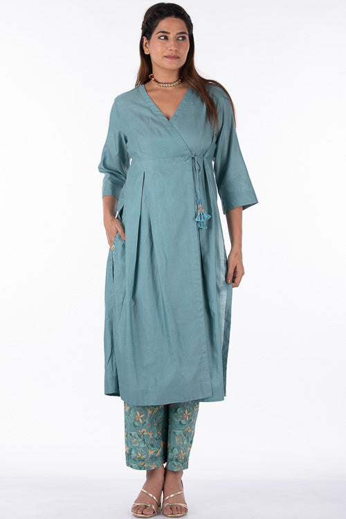 Dharan Gulista Green Embroidered Angrakha Kurta For Women Online