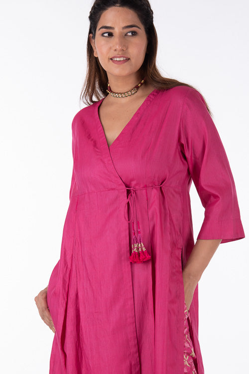 Dharan Gulista Pink Embroidered Angrakha Kurta For Women Online