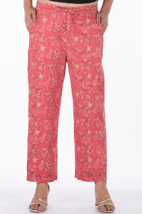 Dharan "Gulista Straight Pant" Coral Block Printed Pants