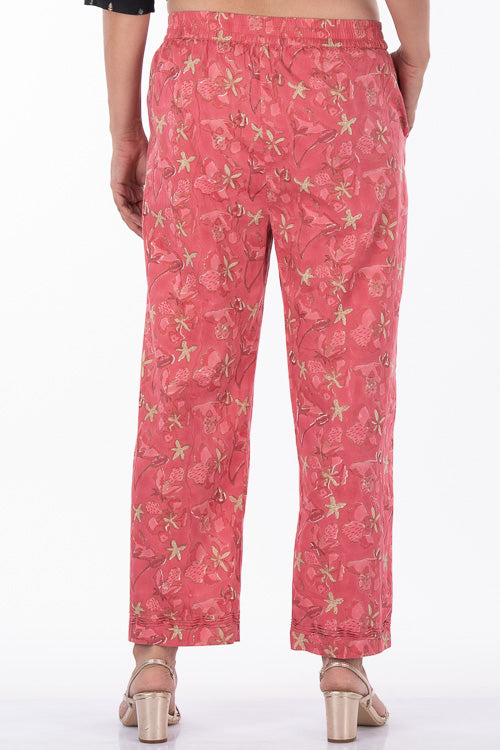 Dharan "Gulista Straight Pant" Coral Block Printed Pants