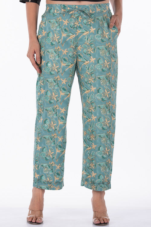 Dharan "Gulista Straight Pant" Green Block Printed Pants