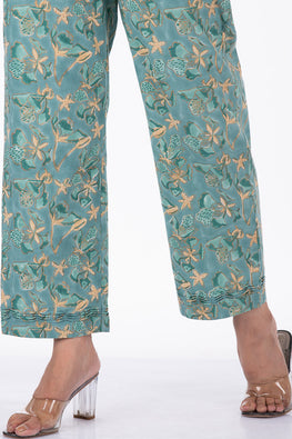 Dharan "Gulista Straight Pant" Green Block Printed Pants