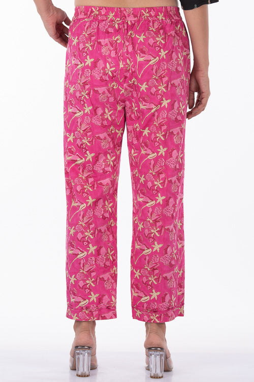 Dharan "Gulista Straight Pant" Pink Block Printed Straight Pants