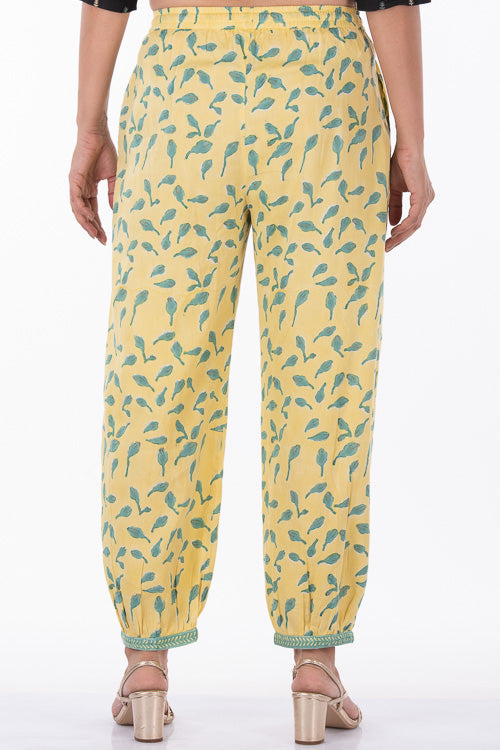 Dharan "Bloosom Dogri Pants" Yellow Block Printed Pants