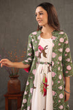 Shuddhi Parrot Green And Fuscia Pink Double Layered Dress
