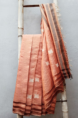  Soha Handwoven Extra Weft Orange Silk Saree Online
