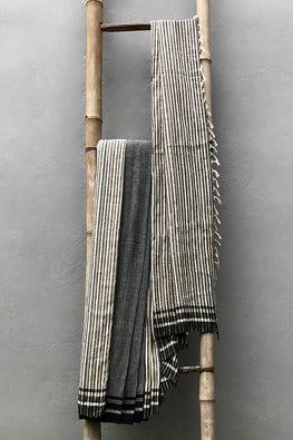  Adrika Handwoven Grey Cotton Silk Stripe Saree Online