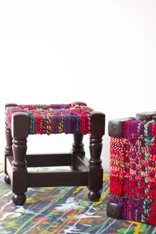 Textile Stool Sirohi Cherry Textile Wooden Stool – Okhaistore