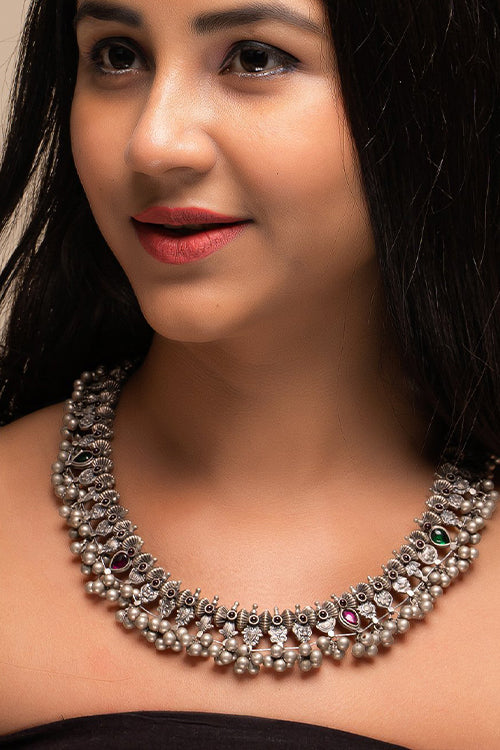 TICH Pure Silver Traditional Maharashtrian Neckpiece - Saaz