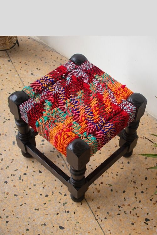 Sirohi Cherry Textile Wooden Stool