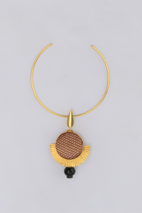 Kabbish'S Fan Drape Bharatnatyam Necklace, Black Pottery