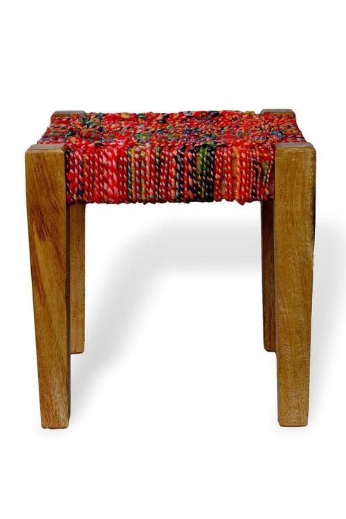 Textile Stool Sirohi Savitri Textile Waste Wooden Stool – Okhaistore