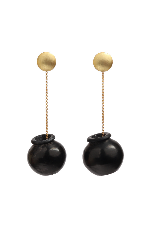 Kabbish'S Sikahar Dangler Earrings, Black Pottery